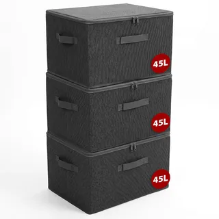 Sekey Aufbewahrungsbox mit Deckel, Faltbare Stoff Box mit Griffen, Aufbewahrungskiste & Organizer für Kleidung im Kleiderschrank & Spielzeug im Kinderzimmer - 3er Set, 50x30x30cm, Schiefergrau