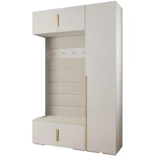 Abiks Möbel Garderoben-Set 236,7/150/47 , Weiß, Beige, Goldfarben , Metall , Nachbildung , 150x236.7x47 cm , Garderobe, Garderoben-Sets & Garderoben-Serien, Garderoben-Sets