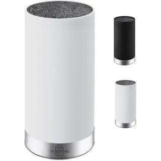 SILBERTHAL Universal Messerblock - Borsteneinsatz herausnehmbar - ohne Messer - unbestückt - Messeraufbewahrung mit Edelstahlring - Weiß