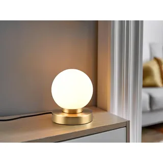 LED Tischlampe Kugel Messing mit GLAS Schirm weiß Touch Dimmer Wohnraumleuchte