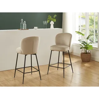 Barhocker 2er-Set - Samt & Schwarzes Metall - Beige - POLPONA