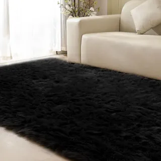 ORINOVA Teppich Flauschig Schwarz 180x270 cm Fellteppich Kunstfell Wohnzimmer Kuschelteppich Waschbar Schlafzimmer Bettvorleger Weich