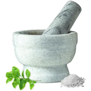 Jade Temple Marmor Mörser mit Stössel D: 9,5 cm H: 7 cm Grau/Mint