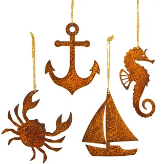Blümelhuber 4 Maritime Deko Figuren Rost Deko für den Garten und Terrasse - Metall Edelrost Hänge Deko Maritim - Balkon Deko Garten Vintage