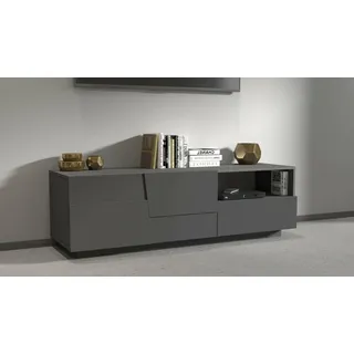 Dmora TV-Ständer Velio, niedriges Wohnzimmer-Kommode mit 2 Türen und 1 Schublade, TV-Ständer-Basis, 150x44x46 cm, Anthrazit
