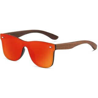 Ynport Crefreak Holz Sonnenbrille für Herren und Damen, UV Schutz Holzbügel Sonnenbrille Retro-Brille mit Geschenkbox aus Bambus, Rot