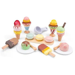Woet – Holzspielzeug Spiellebensmittel Eiscreme für Kinder – Lebensmittel Spielzeug mit EIS am Stiel, Waffeln und Macarons – Kaufladen Spielzeug – Ab 3 Jahren – Geschenk für Mädchen und Jungen