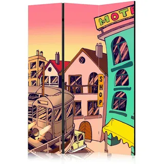 artgeist Paravent , Gelb, Pink , Holz, Textil , Kiefer , massiv , Vintage , 135x172x3 cm , Motiv auf Vorder- und Rückseite , Wohnzimmer, Raumteiler, Paravents