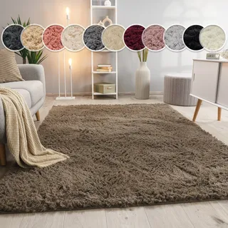 Paco Home Silky 591 Hochflorteppich 140 x 200 cm Taupe