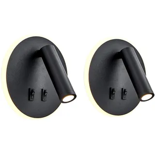 uksunvi LED-Wandleuchte, Nachttisch-Lesewandleuchte, 12W LED Wand-Leselampen, verstellbarer Strahler (3W +9W 3000K Warmes Licht) schwarz (schwarz Runde Form 2PCS)