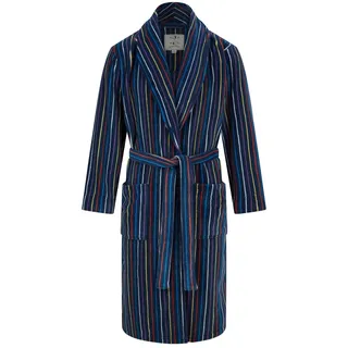 John Christian Supeweicher Fleece-Morgenmantel, Marineblau mit mehrfarbigen Streifen (M)