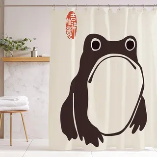 De-Mediocre Unbeeindruckter Frosch-Duschvorhang, niedlich, lustig, asiatischer Stil, traditionelle japanische Kunst, Badevorhang, Anime, wasserdicht, Stoffvorhang, cool für Badezimmer, 183 x 183 cm