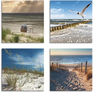 Leinwandbild ARTLAND "Einsamer Strand Ostsee Sanddüne Gräser", beige (farbe bild(er): naturfarben), B:40cm H:40cm, Leinwand, MDF, Bilder, Leinwandbild, 4er Set, verschiedene Größen