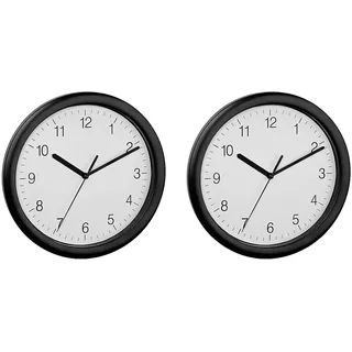 TFA Dostmann Analoge Wanduhr, 60.3064.01, modern, leises Sweep-Uhrwerk, Küchenuhr, Bürouhr, schwarzer Rahmen, (L) 254 x (B) 254 x (H) 34 mm (Packung mit 2)