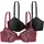 Damen Chloe Zwei-Teiliges Demi-BH Set Mit Bügel Leicht Gepolstert Florale Weiches Mikrogewebe Verstellbare Träger Rot und Schwarz
