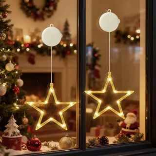 2 Stücke LED Stern Lichterkette Fensterlicht mit Saugnapf Für Party Weihnachten Hängende Fenster Deko - Weiß