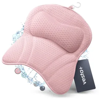 Vesta+ Badewannenkissen Rosa L mit Saugnäpfen, Badekissen Testsieger als Badewannenkissen Nacken – Nackenkissen Badewanne, Badewannen Kissen – Duschkissen Badewanne