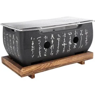 Portable Holzkohle-Grill für Camping - Rechteckiger Grill mit Tischplatte - Basis für japanische Grillzubehör - Draagbares Grillgerät. - Schwarz