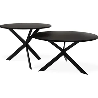 Couchtisch Set Lev - 2er-Set Beistelltisch Rund (Ø75/58 cm) - Wohnzimmertisch Industrial, Satztisch mit Metallgestell Schwarz - Kaffeetisch Modern - Schwarz - Schwarz