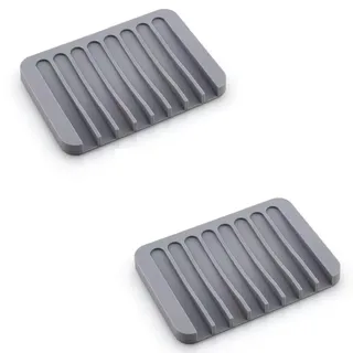 LiJuanWang Silikon Seifenschale, 2 Stück mit Ablauf, für Bad, Dusche, Küche, Waschbecken, Grau, Rechteckig