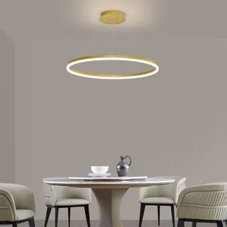 Mikeru LED Pendelleuchte Rund 60cm, Modern Pendelleuchte 1 Ringe Gold Dimmable 10% bis 100% Hängelampe Mit Fernbedienung 3000K/4500K/6500K Deckenleuchte Hängelampe Esstisch für Küche