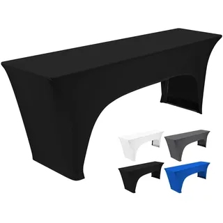 Teruntrue 1 Stück Premium Elastisch Biertischhusse, Biertischhusse für Bierzeltgarnitur, 220 x 70 cm, Unten sind 4 Fußtaschen angebracht, waschbare Tischhusse für Bankette im Freien (Schwarz)