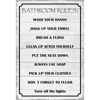 Schatzmix Spruch Bathroom Rules grau-beiges Metallschild 20x30 Deko tin Sign Blechschild, Blech, Mehrfarbig, 20x30 cm