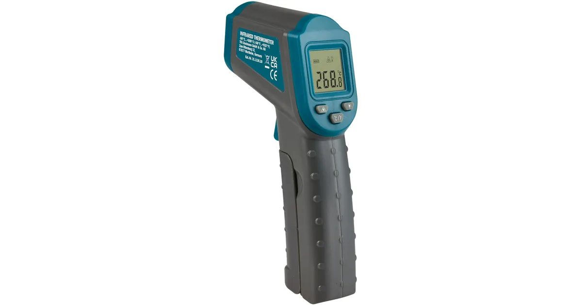 TFA Dostmann Ray Infrarot-Thermometer, 31.1136.20, zum Oberflächentemperatur messen, berührungslos, gemäß HACCP, für Handwerk, Hobby und Haushalt, türkis, L 39 x B 110 x H 144 mm, mit Batterien