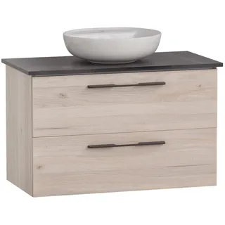 Schildmeyer Waschtisch Maxim 701845, rundes Aufsatzbecken, sandeiche Dekor/Marmor Optik