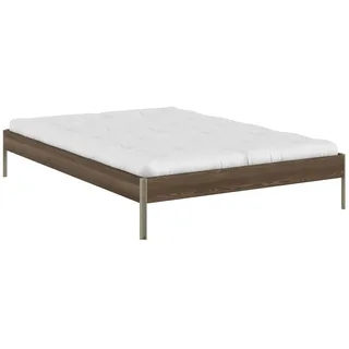 Bettgestell KARUP DESIGN "CORE BED Bodenbett, Holzrahmen, Futonbett, Jugendbett, Holzbett", carob braun, sage grün, B:146cm H:34cm L:206cm, Betten, Bettgestell, Massivholzbett mit Lattenrost, Kiefer massiv, Doppelbett ohne Kopfteil