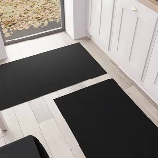 Petti Artigiani Italiani - Küchenteppich, Küchenläufer, waschbar, rutschfest, Küchenläufer, einfarbig, 52 x 340 cm, Schwarz, 100% Made in Italy