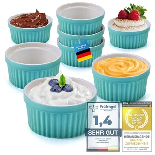 Dimono® 8er Set Dessert-Schalen Creme Brulee Souflee-Förmchen, Auflaufform-Schälchen mit 170 ml für Desserts, Muffins, Pasteten (Türkies)