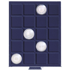 Leuchtturm 334107 Münzbox SMART - 20 eckige Fächer für Münzen bis 41 mm Ø - dt. 10 + 20 Euro, 10 DM in Kapseln - blau