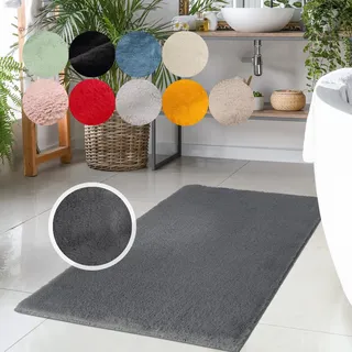 Carpet City Badematte »Topia Mats, Badteppich uni« Höhe 14 mm rutschhemmend beschichtet strapazierfähig Hochflor, Kaninchen Haptik, Polyester, Badezimmerteppich, waschbar, grau
