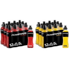 Powerade Sports Wild Cherry (12 x 500 ml) & Sports Passionfruit - isotonisches und kalorienarmes Sport Getränk mit Passionsfrucht-Geschmack - Einweg Flaschen (12 x 500 ml)