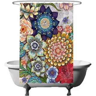 Ulticool Duschvorhang - Bunte Blumen Natur Kunst - 120 x 180 cm – Waschbar – Anti Schimmel - Wasserdicht - mit 8 Ringe - Rot Grün Blau Braun Gelb