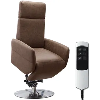 Cavadore TV-Sessel Cobra mit 2 E-Motoren und Aufstehhilfe / Elektrisch verstellbarer Fernsehsessel mit Fernbedienung / Relaxfunktion, Liegefunktion / bis 130 kg / S: 71 x 108 x 82 / Lederoptik Braun