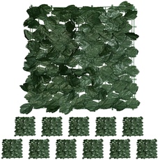 Bild von Sichtschutz Efeu, 12er Set, je Heckenmatte 50x50 cm, künstliche Hecke Garten & Balkon, Blätterzaun, dunkelgrün