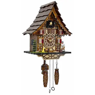 HUGE HAPPINESS Kuckucksuhr für Wandkunst: 12 Melodien, Lautstärkeregler, Nachtmodus, Deutschland-Stil, Schwarzwald, Retro, traditionelles handgefertigtes Holzhaus, Heimdekoration, Geschenke für