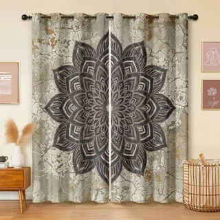 Havenix Mandala Steinoptik Grau Vorhänge Blickdicht mit ösen Orientalisch Ethno Gardinen Wohnzimmer Verdunklungsvorhänge für Schlafzimmer Fenster Vorhang 245 cm Lang 2er Set
