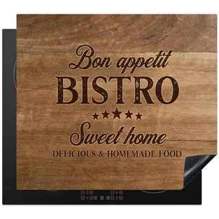 MuchoWow Herdabdeckplatte Zitat - Bistro - Guten Appetit - Süßes Zuhause - Holzmaserung 59x52 cm , Braun , Kunststoff , Rechteckig , 59x52x0.2 cm , Made in Europe , Küchen, Küchenelektrogeräte, Herde, Herdabdeckplatten