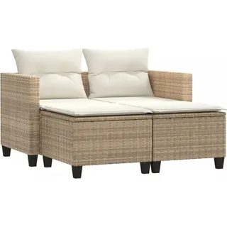 vidaXL Gartensofa 2-Sitzer mit Hockern Beige Poly Rattan - Beige