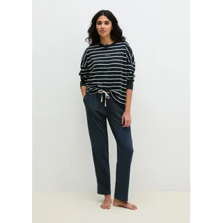 Pyjama MARC O'POLO "Mix N Match Cotton Pyjama Set Long", Damen, Gr. M, schwarz navy gestreift, Jersey, Obermaterial: 100% Baumwolle, bequem lang, Rundhals, Homewear-Sets Pyjama, mit langem Arm und seitlichen Taschen