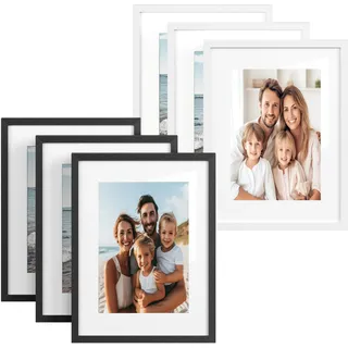 SONGMICS Bilderrahmen 6er Set, 30 x 40 cm, Fotocollage, Kunstrahmen | MDF-Rahmen, spurlose Wandhaken, aufhängen, weiß-schwarz