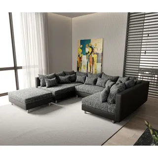 Couch Clovis Schwarz mit Hocker Wohnlandschaft Modulsofa - Schwarz