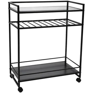 Servierwagen , Schwarz , Metall , rechteckig , eckig , 37x86x70 cm , einfacher Aufbau , Esszimmer, Barmöbel, Barwagen