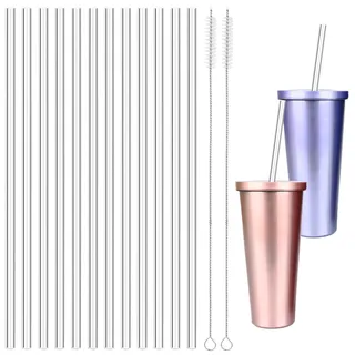 Transparent Strohhalme Plastik 12 Teilige 30 Cm Lange Wiederverwendbar Trinkhalme Plastik Mit Strohhalm-Reinigungsbürste Ohne BPA Für Glas Tasse
