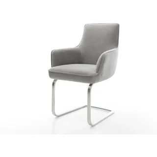 Freischwinger Heira-Flex mit Armlehnen Strukturstoff Soft Grau Freischwinger flach Edelstahl Taschenfederkern