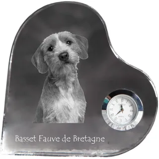 Basset Fauve de Bretagne - Kristalluhr mit einem Hundebild, Herzregal-Uhr, personalisierte Standuhr der Marke Art-Dog - Transparent