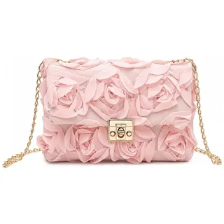 WSXQAZ Rosa Damen Clutch, 3D Rosas Blumen Clutch mit Kette | Clutch Elegant Abendtasche Clutch für Abschlussball, Hochzeit, Bankett, Party